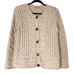 Small Carraig Donn Merino Wool Knit Cardigan Sweater Tan Boxy Button Up